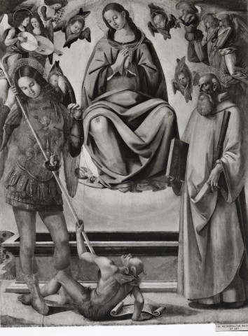 The Metropolitan Museum of Art — Signorelli Francesco - sec. XVI - Madonna assunta tra san Michele Arcangelo e san Benedetto — insieme